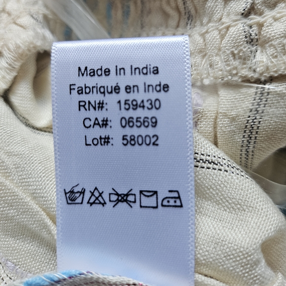 Elan Smocked High Waist Cream and Blue Striped Faux Wrap Coverup Shorts - Picture 6 of 11